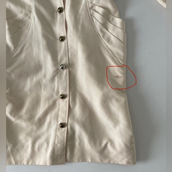 Vintage Silk Cream Button Midi Dress with Shoulder Pads Medium M - Picture 10 of 15